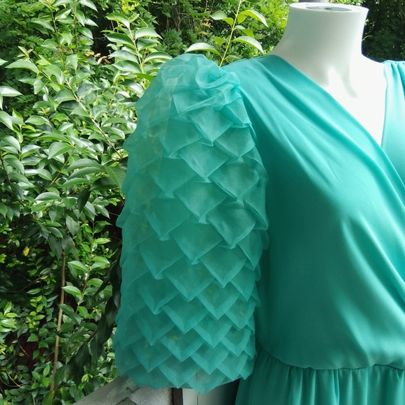 Vintage 60s 1970s Cottage Retro Glam Puff Sleeve Maxi Dress - Picture 8 of 14